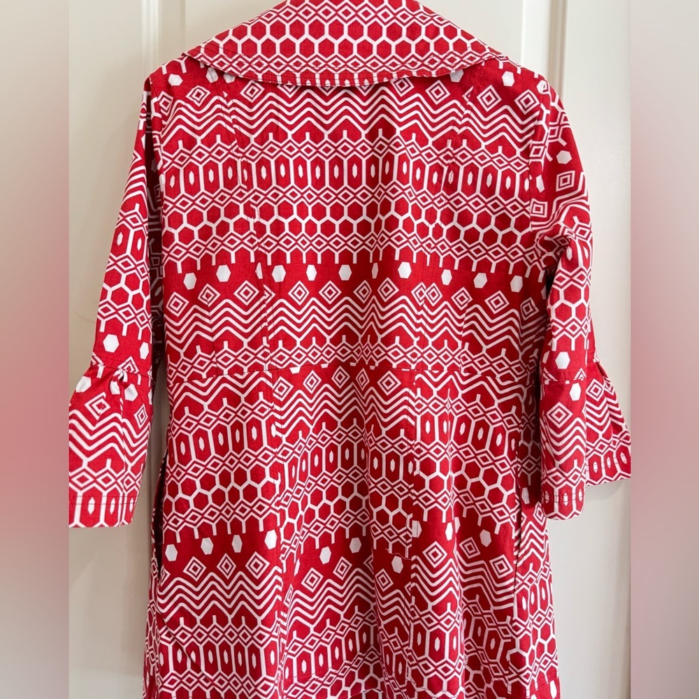 Eden Court Geometric Print Jacket Red White Button Front Size M - Picture 3 of 6